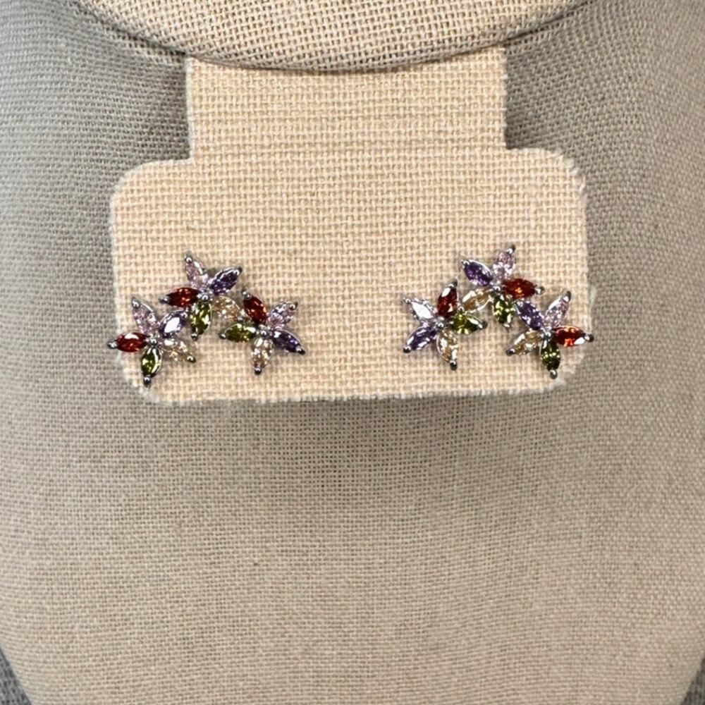 Triple Flower Earrings Post Flower Earrings Zircon Earrings